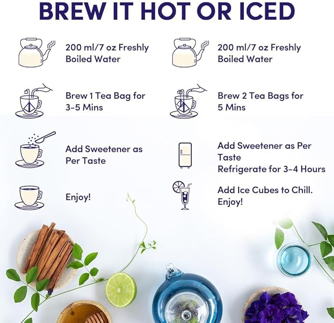 VAHDAM, Butterfly Pea Flower Tea Bags (40 Pyramid Teabags) Vegan, Non-GMO | Delicate & Earthy | Direct From Source - Plant Based Biodegradable Tea Bags | Brew Iced Tea, Cooking, Mocktails & Cocktails - Bloomnest