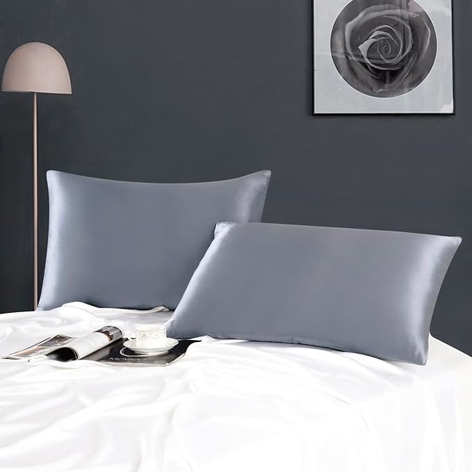 ZIMASILK 100% Pure Mulberry Silk Pillowcase for Hair and Skin Health,Soft and Smooth,Both Sides Premium Grade 6A Silk,600 Thread Count,with Hidden Zipper,1pc (Queen 20''x30'',Slate Blue) - Bloomnest