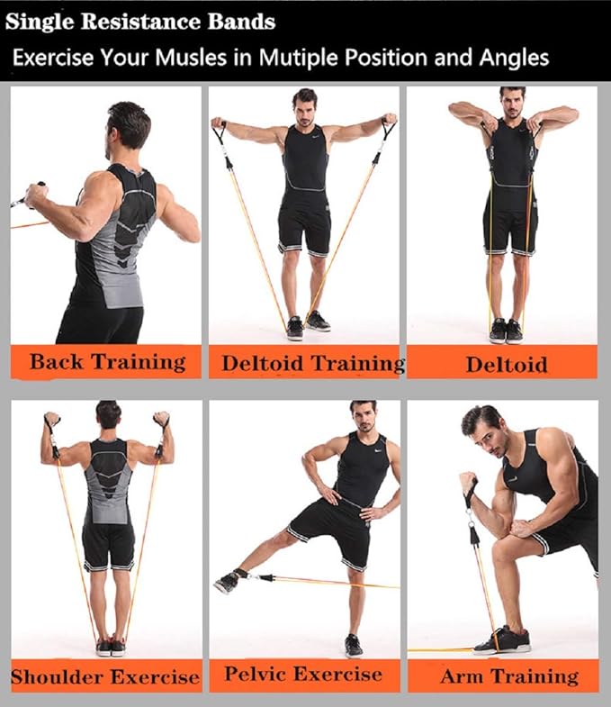 Single Resistance Bands, Workout Bands with Handles and The Exercise Bands with Door Anchor, Suitable for Resistance Training, Physical Therapy, Home Workouts, Boxing Training