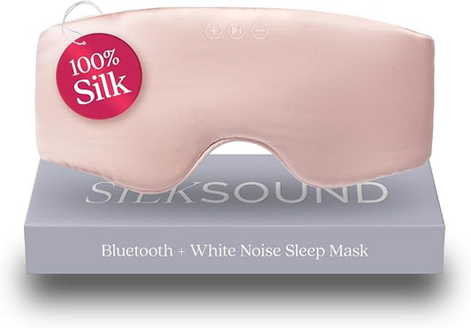 SilkSound 100% Mulberry Silk Bluetooth Sleep Mask for Side Sleepers, Sleeping Eyemask with Bluetooth Headphones, Eye Mask Headphones, Sleep Headphones for Side Sleepers, White Noise Head Phones - Bloomnest