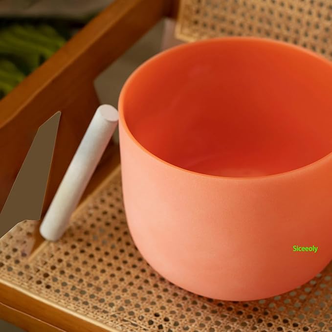 10 inch D Note 432hz Orange Color Crystal Singing Bowl Navel Chakra Meditation Sound Healing with Durable Carrying Case Suede Mallet Striker O-ring - Bloomnest