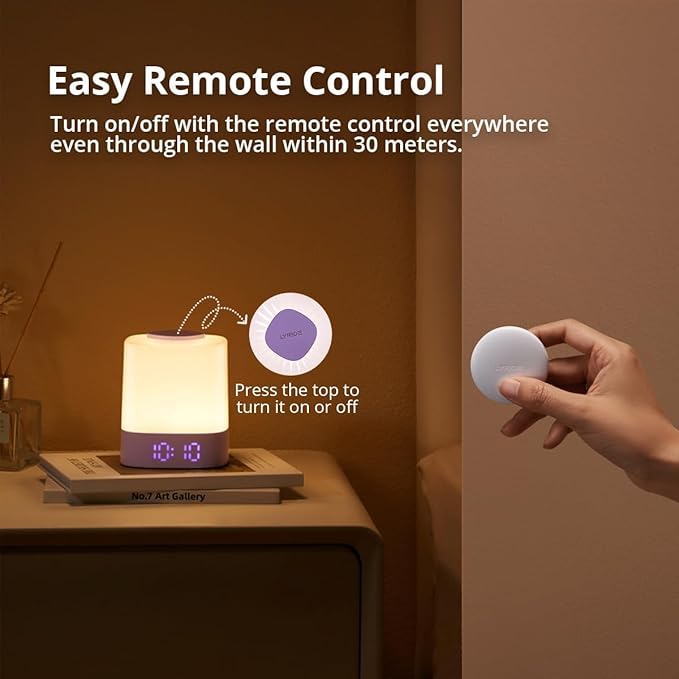 Lyridz LED Nursery Night Light with Clock, Portable Breastfeeding Table Lamp for Baby with Remote Control, 4000mAh Rechargeable Battery, Dimmable, 3 Color Temperature - Bloomnest