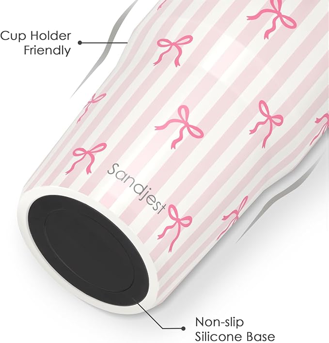 SANDJEST Bow Stainless Steel Straw Lid Tumbler 30oz with Carry Handle for Women Girls, Aesthetic Insulated Travel Coffee Cup, Gift for Sports Workout Christmas Birthday - Bloomnest
