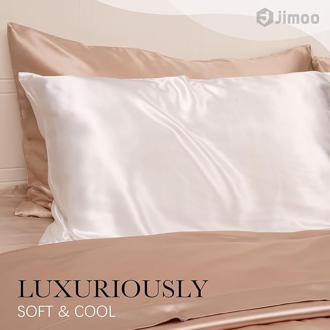 100% Mulberry Silk Pillowcase for Hair and Skin, 22 Momme Pure Natural Silk Pillow Case Both Sided with Zipper, Pillow Cover for Women Mom Men (Ivory White, King 20''×36'', 2 Pack) - Bloomnest