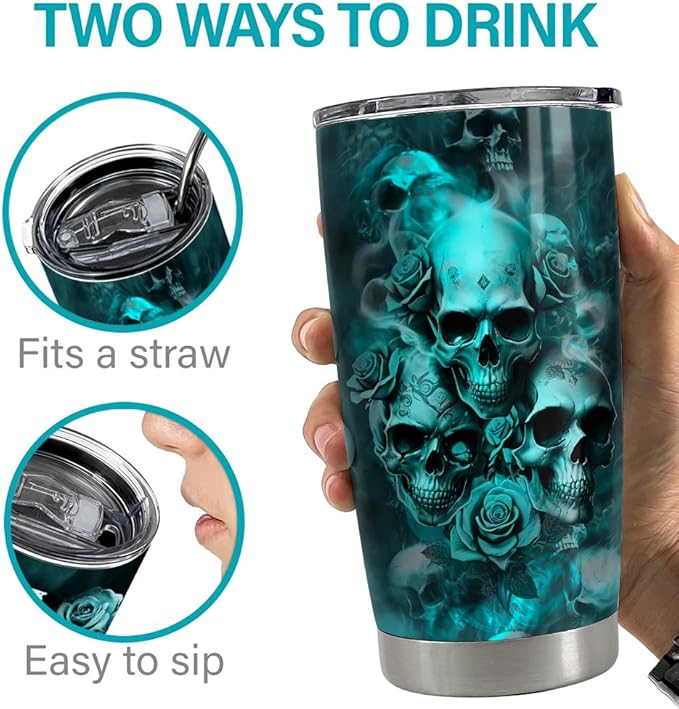 SANDJEST Personalized Skull Tumbler Roses Skulls Art 20oz 30oz Tumblers with Lid Gift for Women Men Friends Skull Lovers Christmas Birthday - Bloomnest