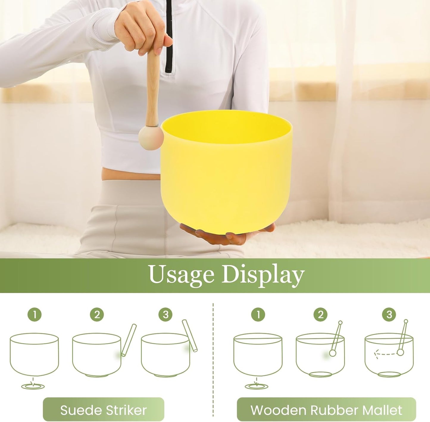 432HZ 8 Inchs E Note Yellow Frosted Crystal Singing Bowl for Meditation Healing Yoga Chakra Quartz Crystal Sound Bowls with Heavy Duty Carry Case and Rubber Mallet,Suede Striker,O-rings