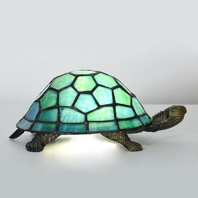 A0019 Turtle Tiffany Style Accent Table Lamp Handmade Stained Glass Animal Night Light for Bedside Livingroom Bedroom Home Decoration - Bloomnest