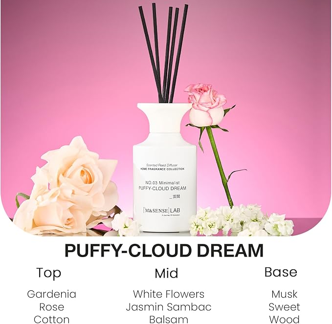 M&SENSE Reed Diffuser Set, 10.14 oz Non Toxic Reed Diffuser Rose Jasmine Scented Home Fragrance Aromatherapy Diffuser for Bedroom Bathroom Office Home Decor Housewarming Gift