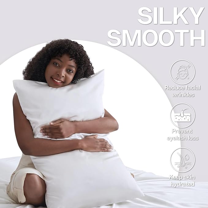 MR&HM Satin Pillowcase for Hair and Skin, Silk Satin Pillowcase 2 Pack, King Size Pillow Cases Set of 2, Silky Pillow Cover with Envelope Closure (20x36, White) - Bloomnest