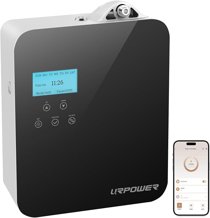 URPOWER 300ML Waterless Scent Essential Oil Diffuser - 3000 Sq.Ft Smart Scent Machine for Home & Hotel HVAC Aromatherapy Air Diffuser Oil Machine for Office (APP Control) - Bloomnest