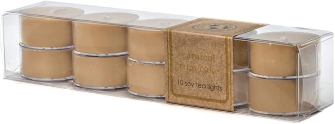 ECO CANDLE CO. Tea Light Candles, Caramel Rum Cake, 10-Pack - Scents of Caramel, Rum, Maple, Almond, Pear, & Vanilla - Recyclable, 100% Soy Wax, No Lead, Hand Poured, Midwest Soybeans, .6 oz. Each - Bloomnest