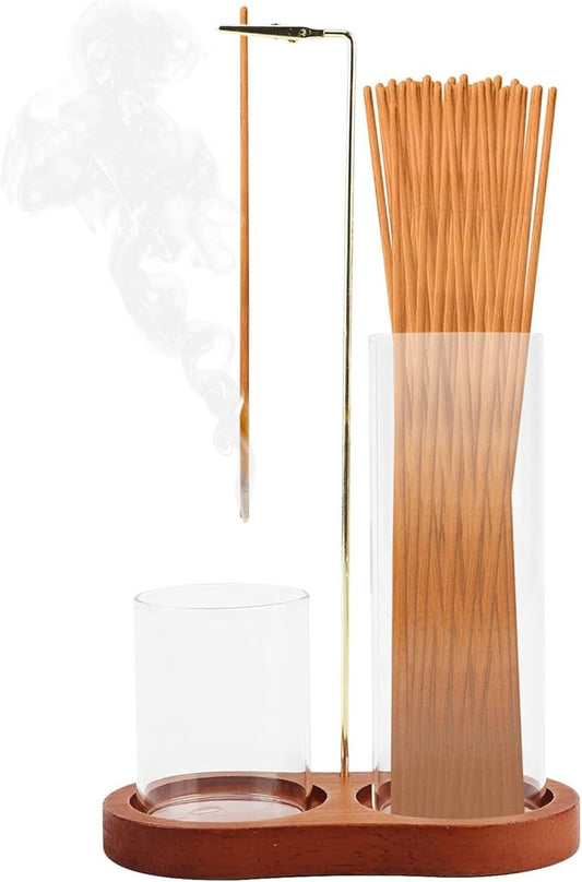 2 in 1 Glass Incense Holder, Incense Sticks Burner Holder with Storage, Anti-Ash Incenses Burner, Hang Upside Down Incenses Holder for Meditation Yoga Spa Home Decor - Bloomnest