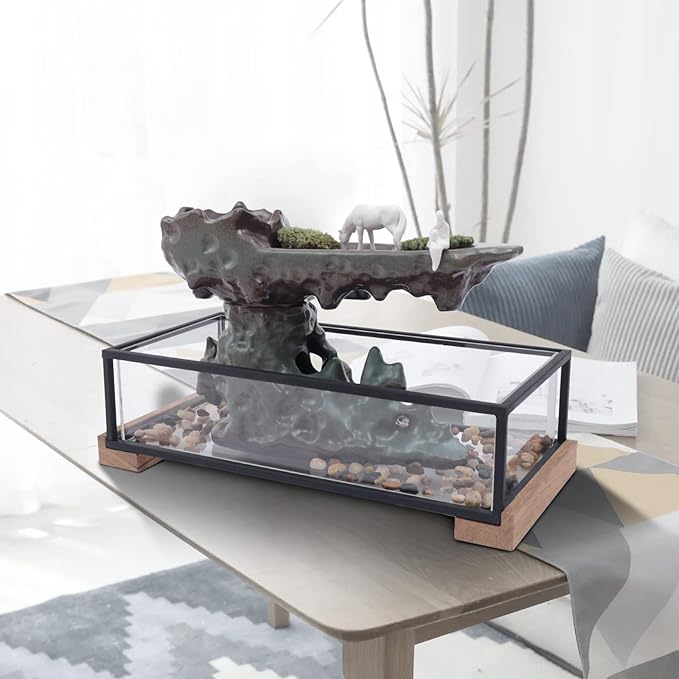 Desktop Fountain Waterfall w/Fish Tank&Rockery,17" L*8" W*8" H Ornaments Aquariums Rockery for Office Table or Home Decorate - Bloomnest