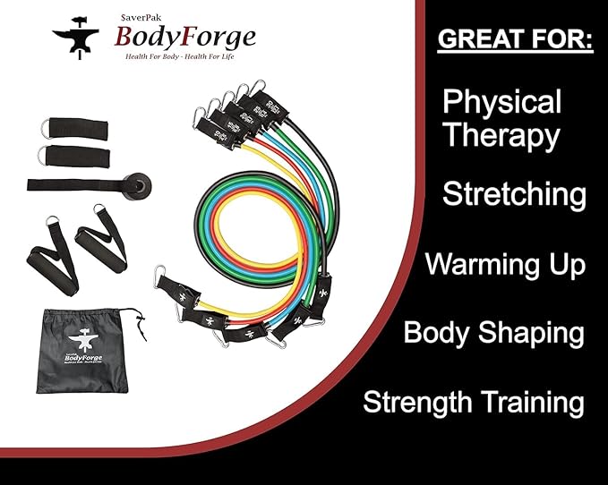 BodyForge Resistance Bands, Exercise Bands, Resistance Bands for Working Out, Work Out Bands with Handles for Men and Women Fitness, Strength Training Home Gym Equipment