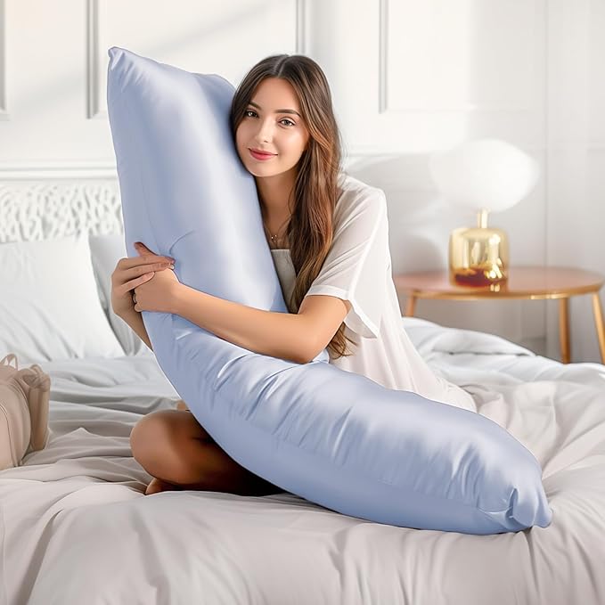 BEDELITE Satin Body Pillow Cover 2 Pack, Super Soft and Cooling Body Pillow Pillowcase for Hair and Skin, Breathable Silky Full Long Pillowcase Cover(20"x54", Evening Haze) - Bloomnest