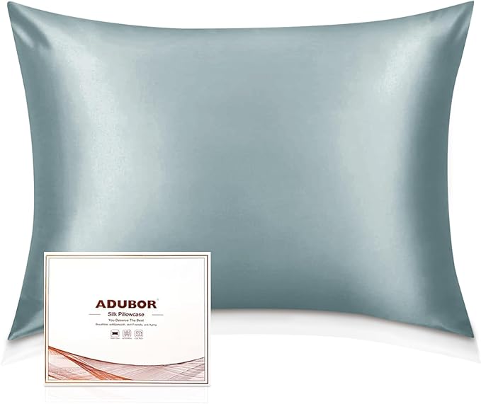 Adubor Mulberry Silk Pillowcase Silk Pillow Cases for Hair and Skin with Hidden Zipper, Both Side 23 Momme Silk, 900 Thread Count (20x30inch, Queen Size, Aqua Green, 2pc) - Bloomnest