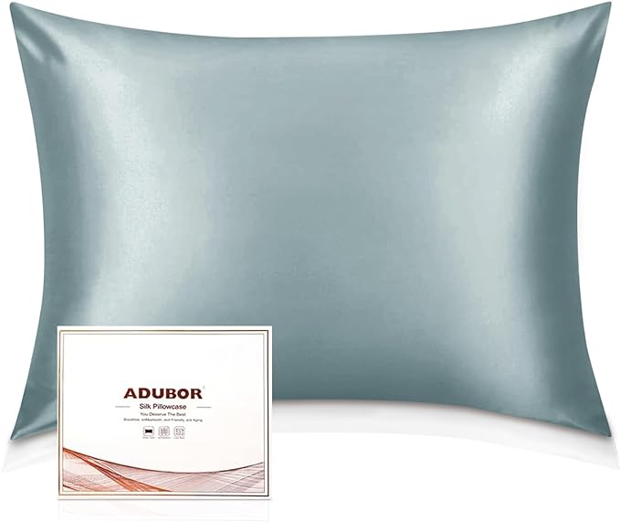 Adubor 100% Silk Pillowcase - Mulberry Silk Pillow Cases, 23 Momme 6A Grade Fibers, Silk Pillow Case for Hair and Skin Health, with Hidden Zipper (King 20''×36'', Lake Blue, 1PC) - Bloomnest