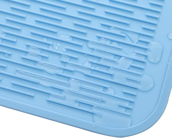 Silicone Dish Drying Mat for Multiple Usage,Easy clean,Eco-friendly,Heat-resistant Silicone Mat for Kitchen Counter or Sink,Refrigerator or Drawer Liner Light Blue XL 18 inches x 16 inches - Bloomnest