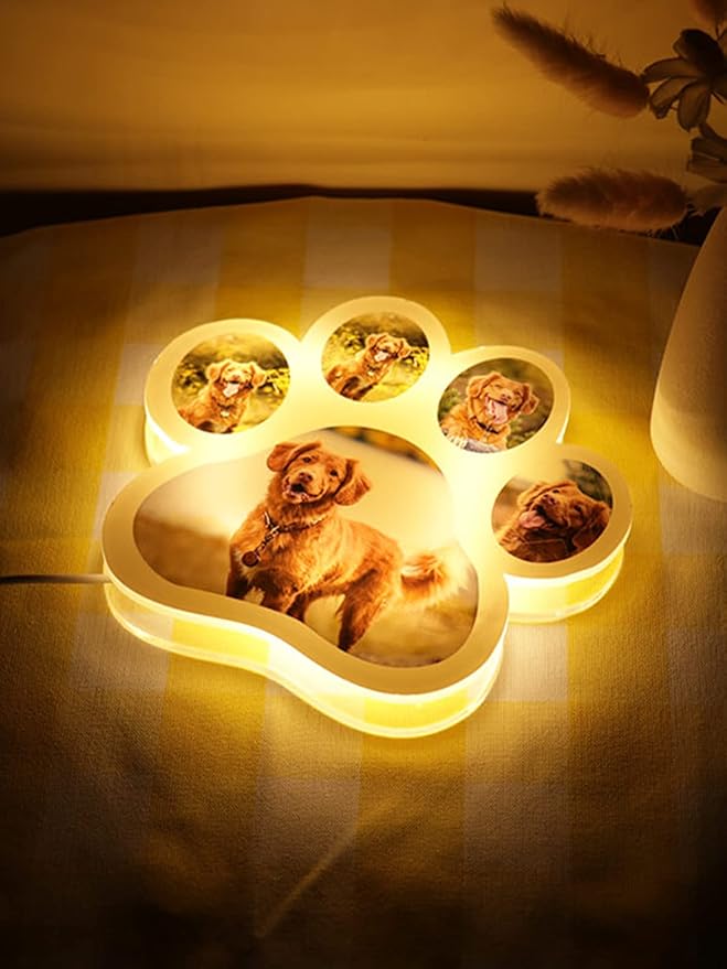 Personalized Dog paw Photo Lamp Custom Photo Night Light Acrylic Board Nightlight Decor Room Bedside Lamp Gifts for Christmas Birthday Gifts Personalized Gift for Pet Lover (Dog paw 2) - Bloomnest