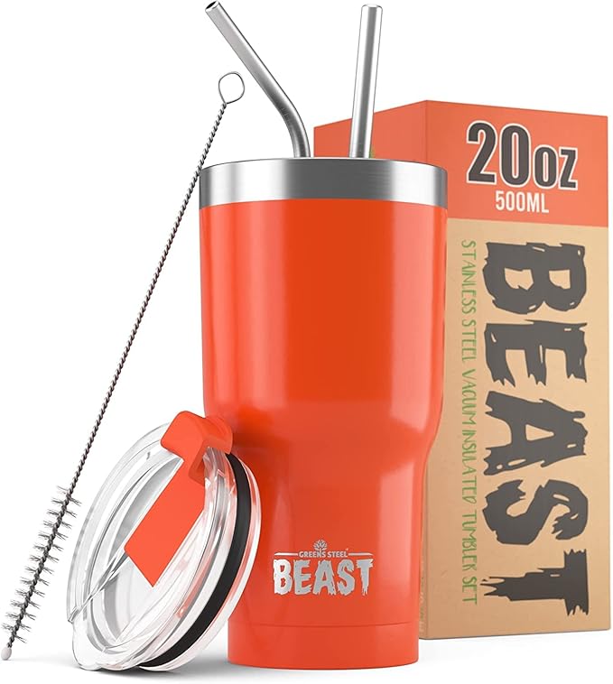 Beast 20 oz Tumbler Stainless Steel Vacuum Insulated Coffee Ice Cup Double Wall Travel Flask (Orange) - Bloomnest