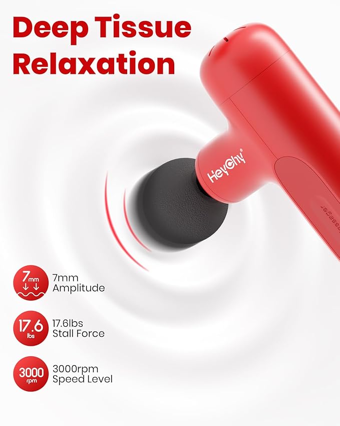 Super Mini Massage Gun Deep Tissue with 4 Attachments, Handheld Portable Mini Travel Size Percussion Deep Tissue Massager with 5 Speeds, Massager Gun Ideal Gift for Man & Women, Red - Bloomnest