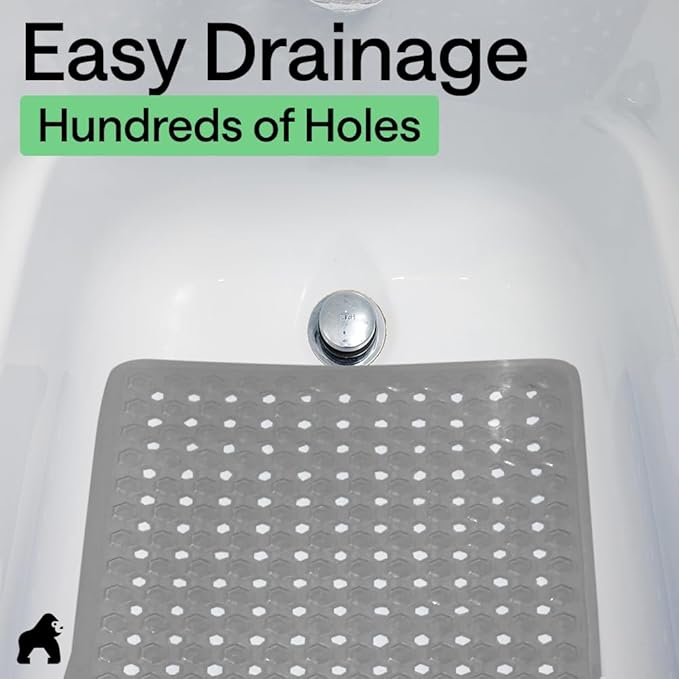 GORILLA GRIP Patented Bath Tub Shower Mat, Machine Washable Bathtub Floor Liner Mats, Suction Cups and Drain Holes to Keep Tubs Clean, Soft on Feet, Bathroom Essentials, 35x16 Inch, Gray Opaque - Bloomnest
