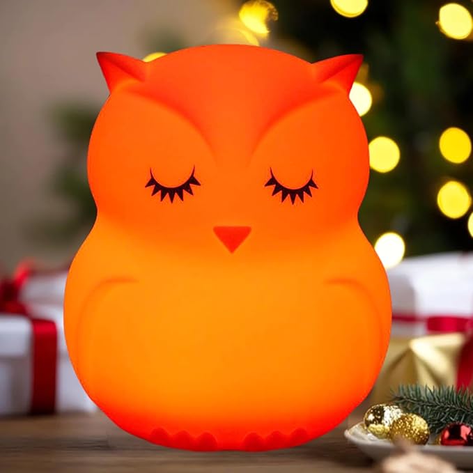 Large Owl Night Lights for Kids Bedside Lamp Children's Room Animal Sleep Night-Light for Girls and Boys - Changeable Brightness & Color Time Setting Child Gift Birthday Present - Large - Bloomnest