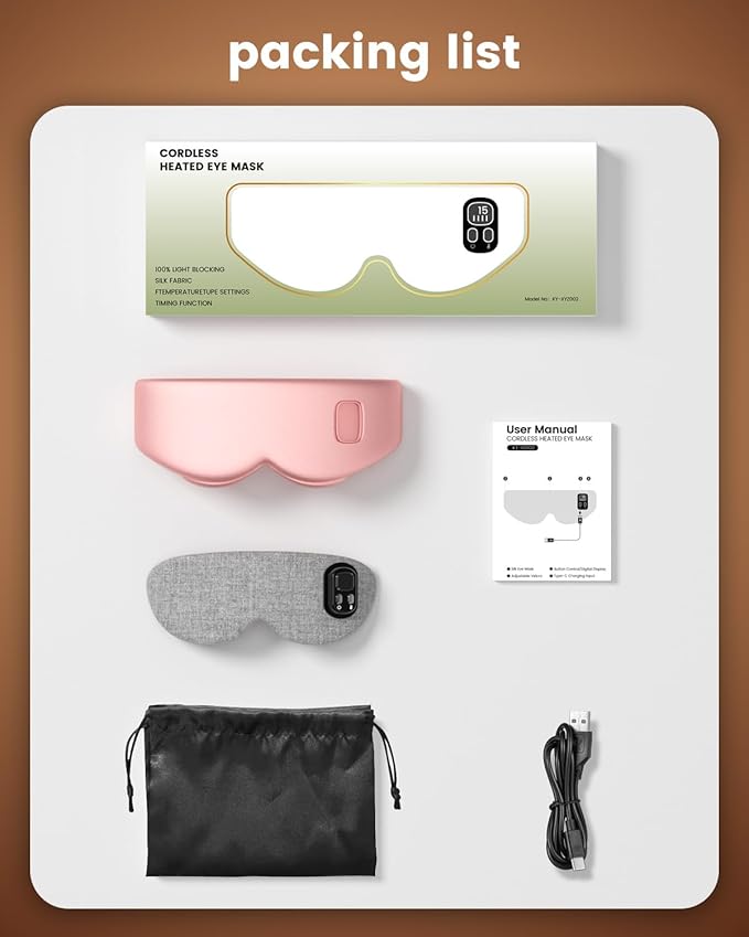 Heated Eye Mask - Cordless Eye Mask for Dry Eyes, Eye Relief, Improved Sleep, Timed Shutdown, 4 Temperature, Washable Eye Heating Pad for Travel, Removable for Cleaning - Pink