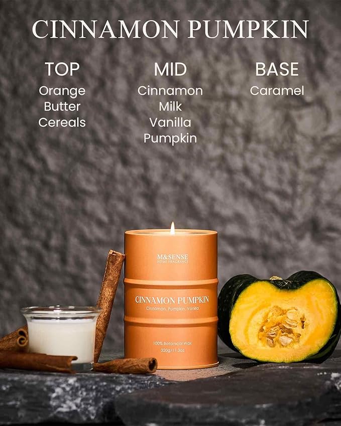 M&SENSE Cinnamon Pumpkin Scented Candles Natural Non Toxic, Aromatherapy Candle for Stress Relief Meditation Relaxing, Housewarming Gifts for Women Men, 11.3oz 70 Hour Long Burning - Bloomnest