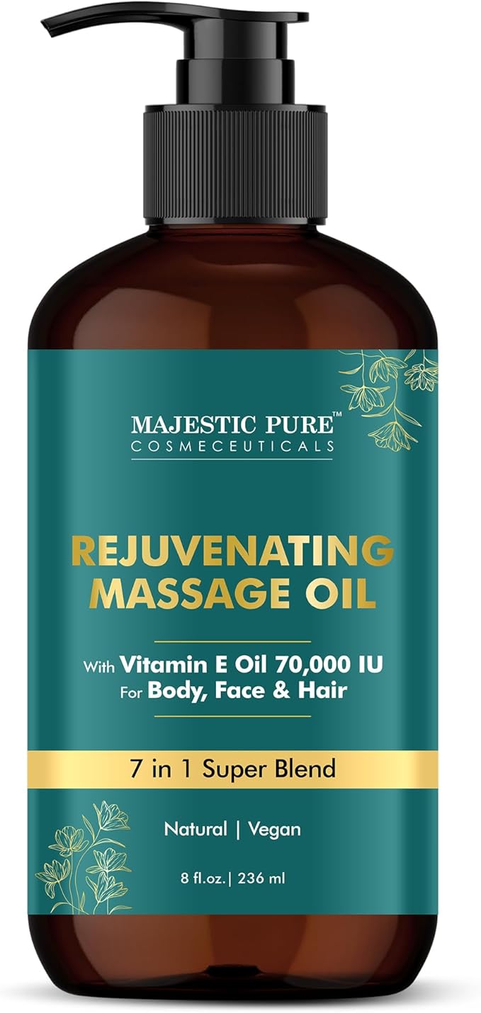 MAJESTIC PURE Vitamin E 70k Blend Massage Oil for Massage Therapy - Refreshing, and Relaxing - Natural Oils with Sweet Almond, Jojoba, Argan & Avocado - for All Skin Types - Men and Women - 8 fl oz - Bloomnest