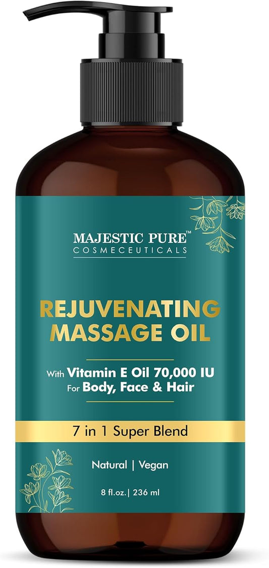 MAJESTIC PURE Vitamin E 70k Blend Massage Oil for Massage Therapy - Refreshing, and Relaxing - Natural Oils with Sweet Almond, Jojoba, Argan & Avocado - for All Skin Types - Men and Women - 8 fl oz - Bloomnest