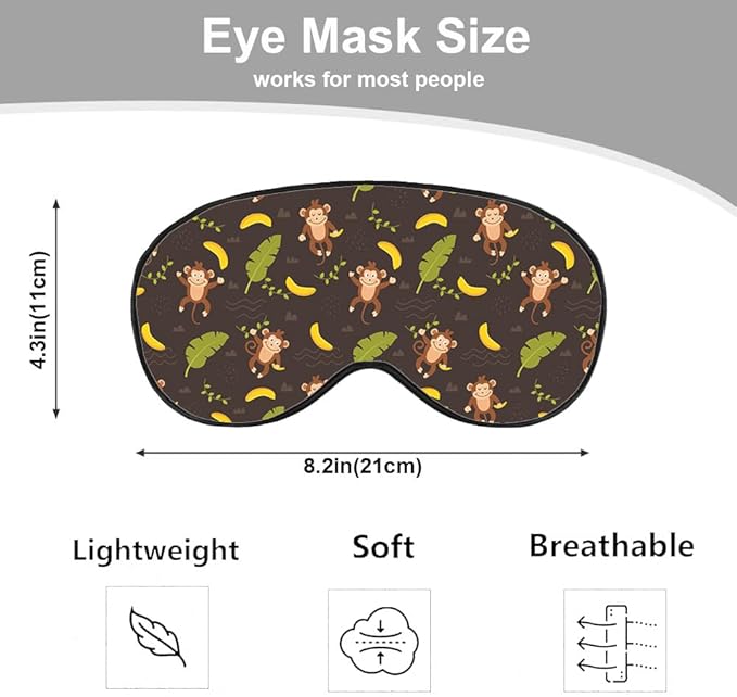 Cute Monkey Silk Sleep Mask, Adjustable Elastic Strap, Yellow, Animal Banana Palm Leaf Pattern, Soft Eye Shade Cover for Men Women Boy Girl Airplane Travel - Bloomnest