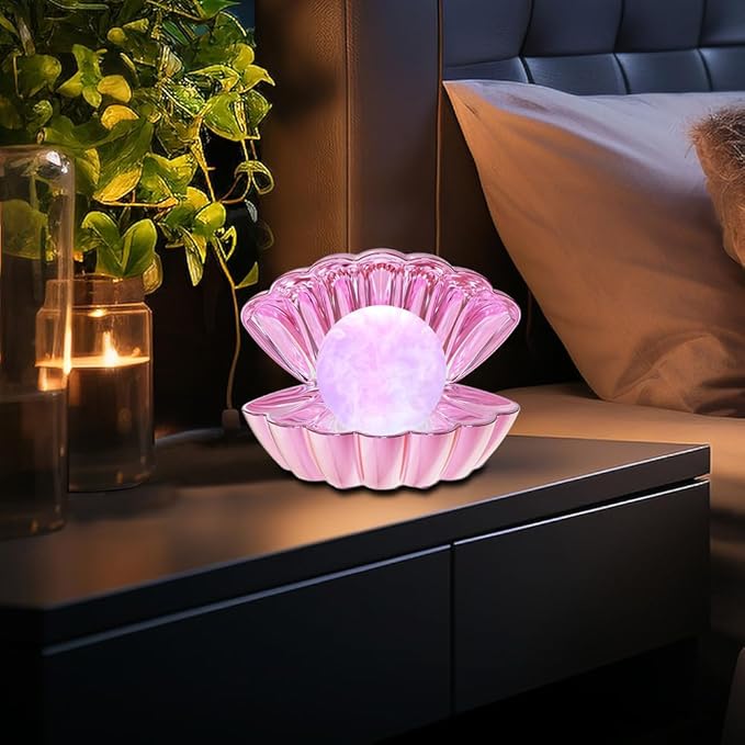 Shell Pearl Beach Themed Night Light, RGB 8 Colors Changing Mood Shell Pearl Lamps, Bedside LED Clamshell Portable Night Lights for Bar (Electroplating Powder) - Bloomnest