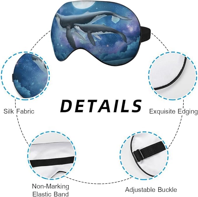 Flying Whale Sleep Eye Mask Eye Cover Fish Family Shimmering Sea Surface Starry Night Silk Eye Mask for Sleeping with Adjustable Strap for Travel Nap Shift Work Office - Bloomnest