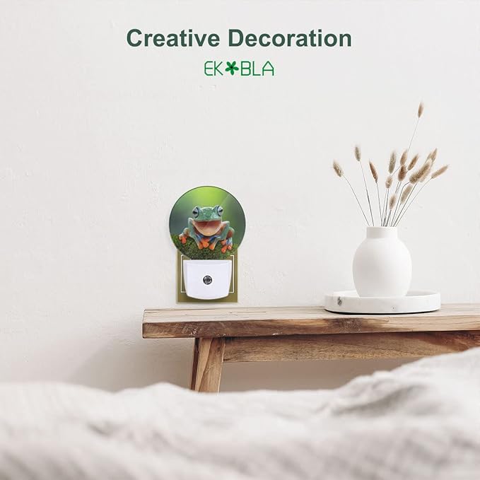 EKOBLA Frog Night Light - Cute Green Pond Animal LED Wall Plug-in Nightlights with Auto Sensor, Dusk to Dawn Lighting for Bedroom, Bathroom & Kitchen - Bloomnest