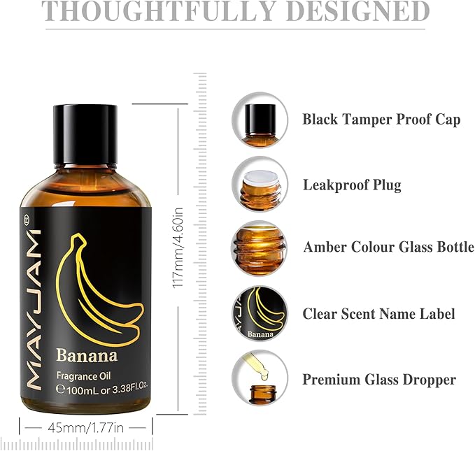 MAYJAM 100ML/3.38FL.OZ Banana Fragrance Oils with Glass Dropper, Essential Oils for Diffusers for Home, Long Lasting Scented Oils for Diffusers Soap Candle Making - Bloomnest