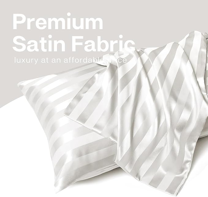 MR&HM Satin Pillowcase for Hair and Skin, Silk Satin Pillowcase 2 Pack, King Size Pillow Cases Set of 2, Silky Pillow Cover with Envelope Closure (20x36, Ivory Striped) - Bloomnest
