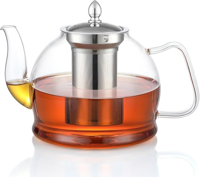 HIWARE 1500ml Glass Teapot with Removable Infuser, Stovetop Safe Tea Kettle, Blooming and Loose Leaf Tea Maker Set - Bloomnest