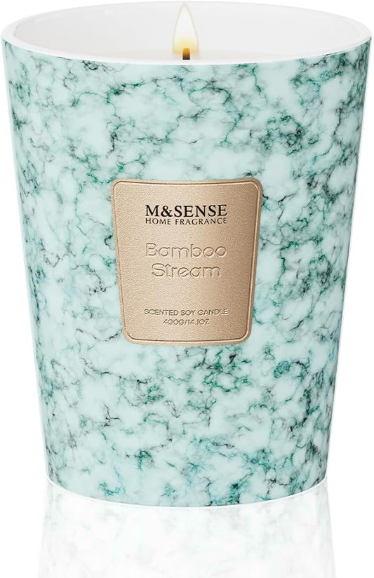 M&SENSE BambooStream Scented Candles for Home, Lead-Free Wick Highly Scented Jar Candles, 14.1 Oz 80 Hours Lasting Burning Candles Gifts for Women, Relaxing Aromatherapy Candle for Stress Relief - Bloomnest