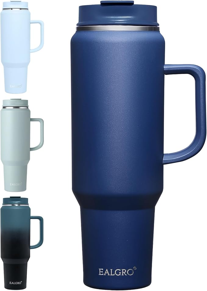 50 oz Tumbler with Handle, Insulated Tumblers with Lid and Straw, Large Metal Sports Water Bottle Jug, Thermal Stainless Steel Travel Coffee Mug Cup, Navy - Bloomnest