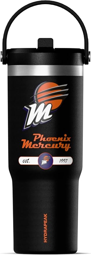 Hydrapeak x WNBA Officially Licensed Phoenix Mercury 32 oz Nomad Tumbler with Handle and Straw Lid, Leakproof Stainless Steel Water Bottle - Bloomnest