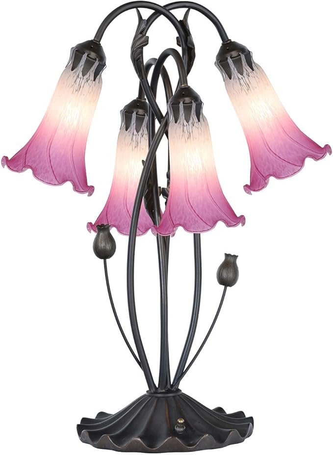 Bieye L10848 Lily Flower Blown Glass Accent Table Lamp for Living Room Bedroom Decoration (4-Light, Pink) - Bloomnest