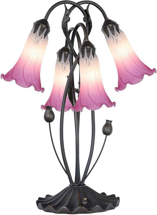Bieye L10848 Lily Flower Blown Glass Accent Table Lamp for Living Room Bedroom Decoration (4-Light, Pink) - Bloomnest