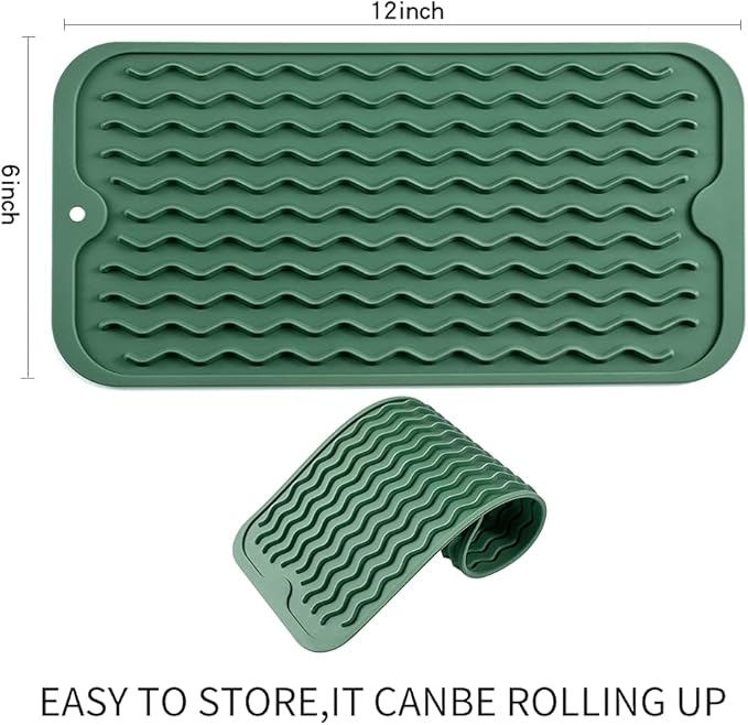 Silicone Dish Drying Mat for Multiple Usage,Easy clean,Eco-friendly,Heat-resistant Silicone Mat for Kitchen Counter or Sink,Refrigerator or Drawer Liner Green S 12 inches x 6 inches - Bloomnest