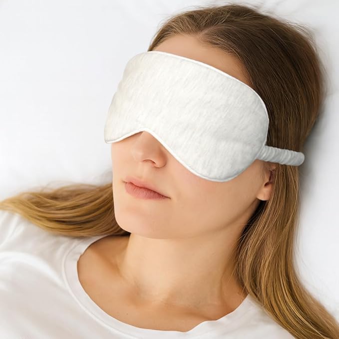 Cotton Sleep Mask for Women Men, Sleeping Eye Masks, Comfortable Soft Adjustable Elastic Eyes Covers for Nighttime Traveling Gift, Lightweight Breathable Core Blackout Cover with Strap, Pure Beige - Bloomnest