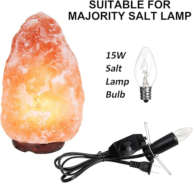 1 Pack Salt Lamp Cord Replacement with Dimmer Switch 5 feet Lamp Cord and 6-Pack Halogen Salt Lamp Bulbs(15 Watts)