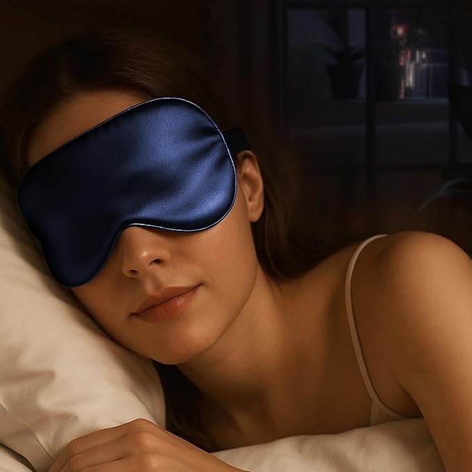 Luxury 22 Momme 100% Mulberry Silk Sleep Mask – 3D Eye Mask with Adjustable Strap, Gentle on Skin and Eyes, Provides Complete Light Blockage for Deep Sleep (Navy, Adjustable) - Bloomnest
