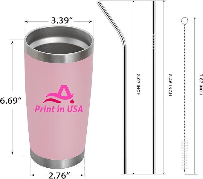Personalized Custom Print in USA Tumbler 48Pcs 20oz Stainless Steel Double Wall Coffee Cup with Lid & Straw Insulated Tumbler with Colorful Text Logo Photo - Bloomnest