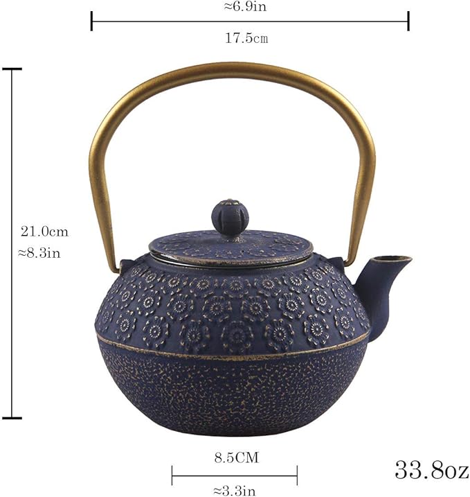 Teapot Cast Iron Tea Kettle for Stovetop Safe Coated with Enameled Interior,Japanese Cast Iron Teapot with Stainless Steel Infuser for Loose Tea(33.8oz) - Bloomnest