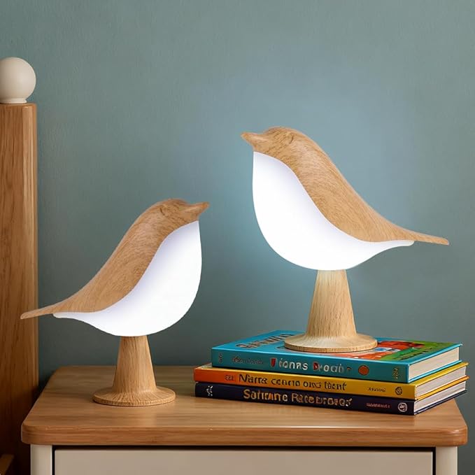 Bird Cordless Table Lamp, Small Cordless Bedside Lamp with 3 Color Temperature, Touch Sensor & Rechargeable Battery - Night Light for Kids, Bedroom, Bedside (Light+Dark) - Bloomnest
